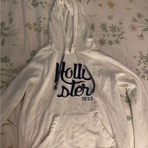 Hollister White Hoodie with Navy Logo